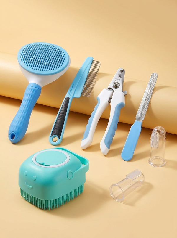 kept. The Shed Kit — 7-Piece Grooming Set with Self-Cleaning Slicker Brush (Dogs & Cats)
