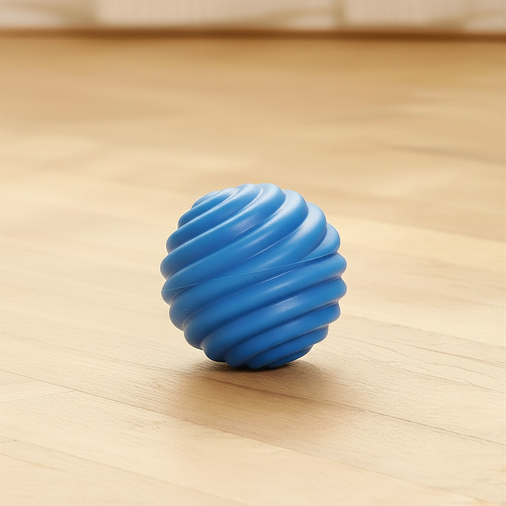 Macro of blue rubber chew ball surface texture and molded ridge pattern — kept. v2
