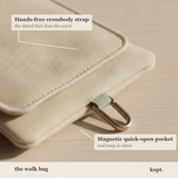 kept. crossbody walking bag callout card