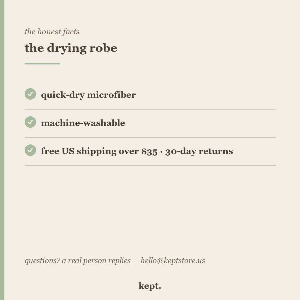 kept. drying robe trust card