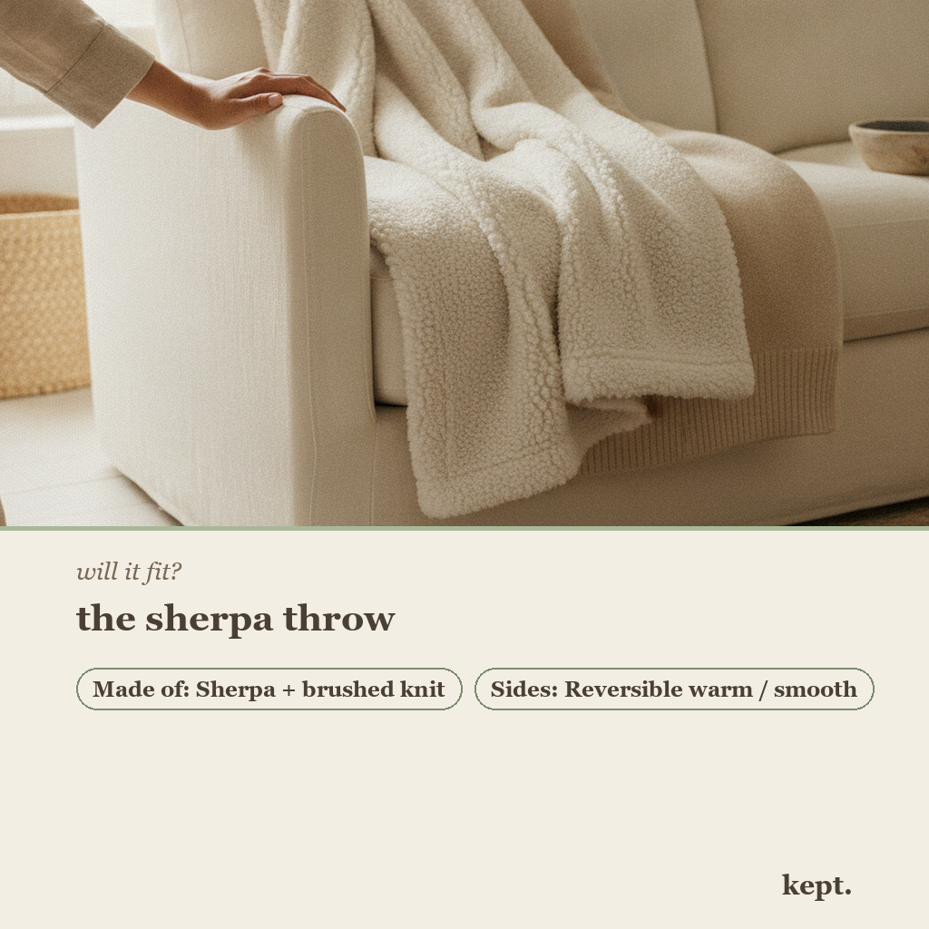 kept. sherpa throw dimension card