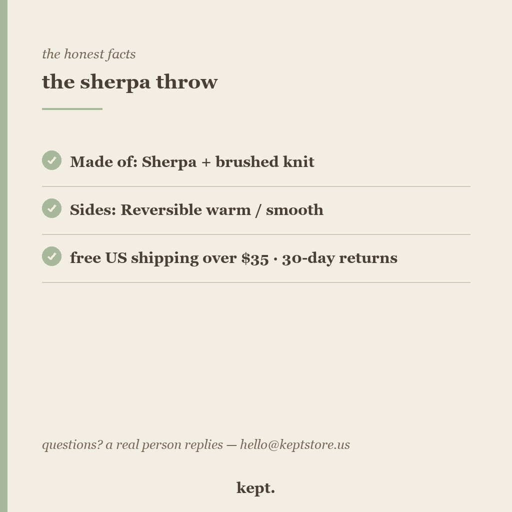kept. sherpa throw trust card