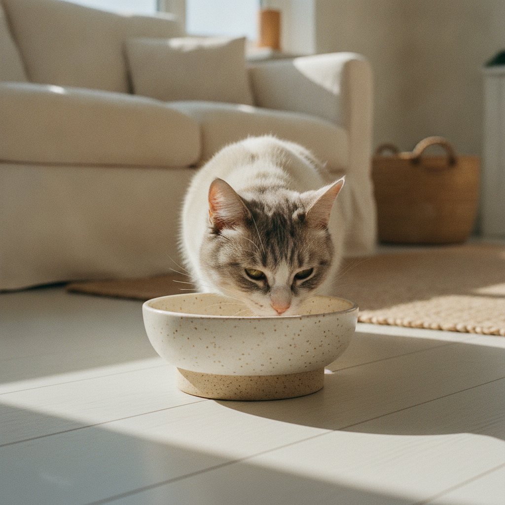 kept. speckled ceramic bowl in_use