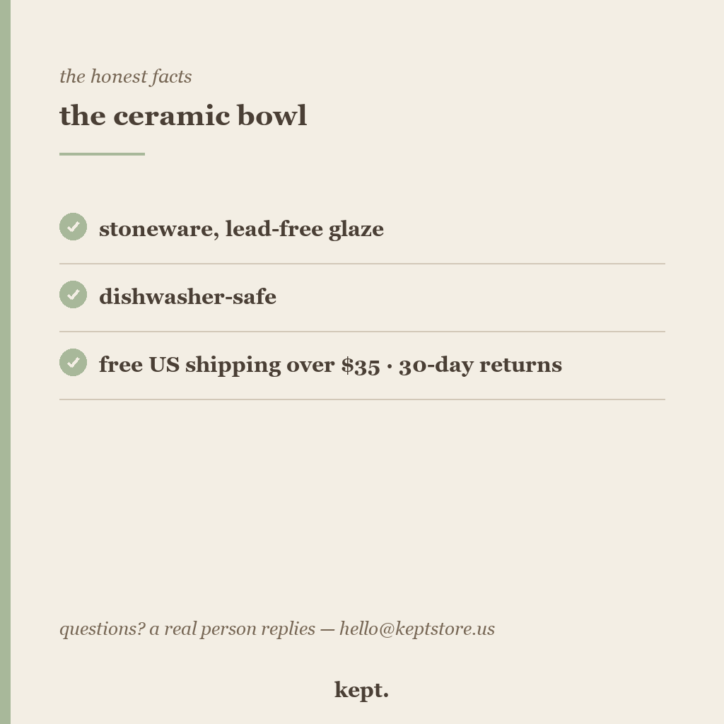 kept. speckled ceramic bowl trust card